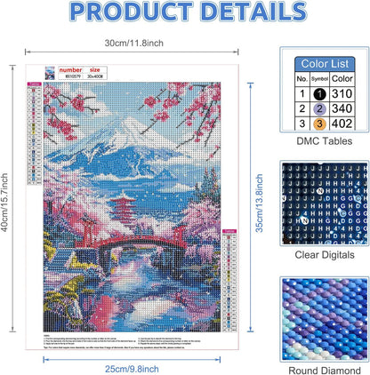 Diamond Painting Mountain Fuji, 5D Diamond Painting Pictures for Adults, Landscape, DIY Diamond Painting Set for Wall Decoration, 30 X 40 Cm