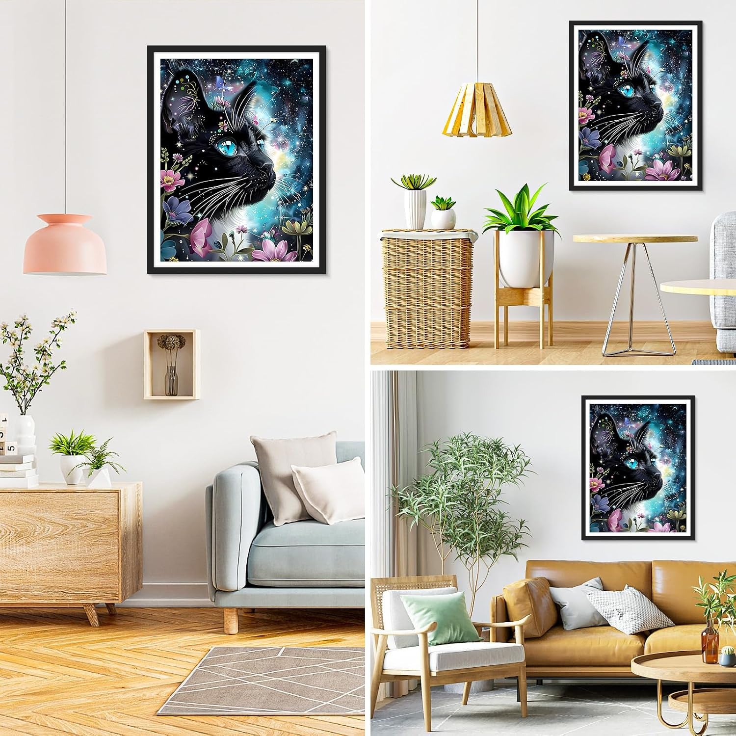 Diamond Painting Black Cat, 5D Diamond Painting Pictures for Adults, Flower, DIY Diamond Painting Set for Wall Decoration, 30 X 40 Cm