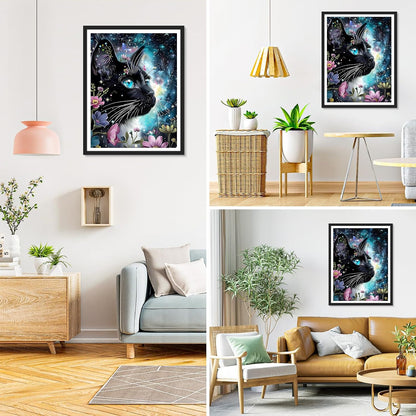 Diamond Painting Black Cat, 5D Diamond Painting Pictures for Adults, Flower, DIY Diamond Painting Set for Wall Decoration, 30 X 40 Cm