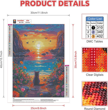 Diamond Painting Cat, 5D Diamond Painting Pictures for Adults Sea Shore, DIY Landscape Diamond Painting Set for Wall Decoration, 30 X 40 Cm