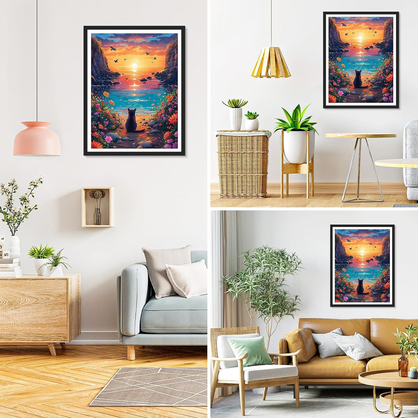 Diamond Painting Cat, 5D Diamond Painting Pictures for Adults Sea Shore, DIY Landscape Diamond Painting Set for Wall Decoration, 30 X 40 Cm