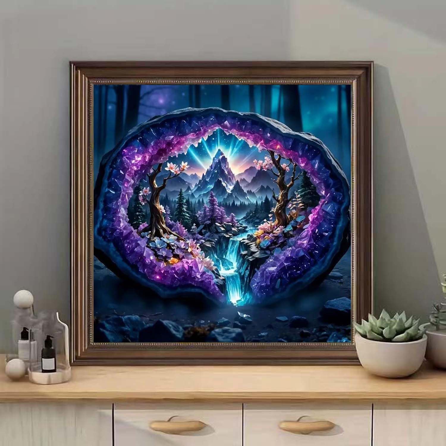 Waterfall Diamond Painting Kits for Adults,Crystal Forest Iandscape 5D Diamond Art Kits for Beginners, DIY Full Drill Scenery with Gem Art Home Wall Decor12X12Inch