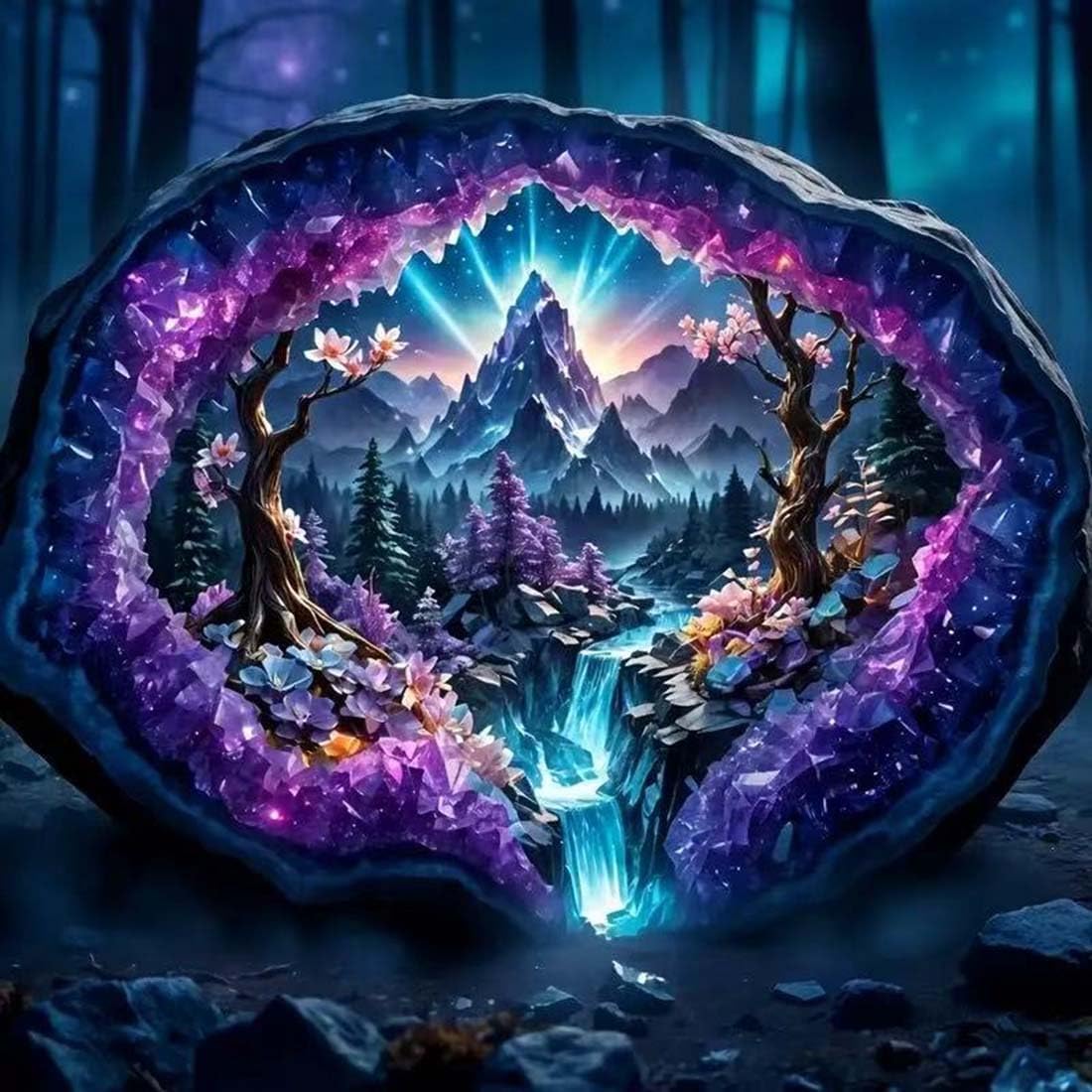 Waterfall Diamond Painting Kits for Adults,Crystal Forest Iandscape 5D Diamond Art Kits for Beginners, DIY Full Drill Scenery with Gem Art Home Wall Decor12X12Inch