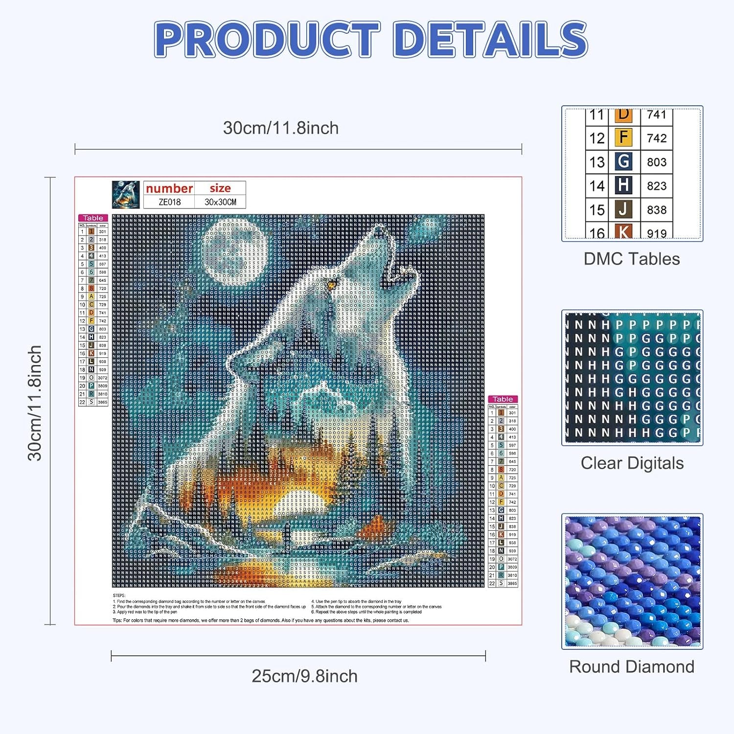 5D Wolf Diamond Painting Kits for Adults, Full round Drill Fantasy Diamond Art Kits, Crystal Art Kits for Home Wall Decor Gifts 30X30Cm
