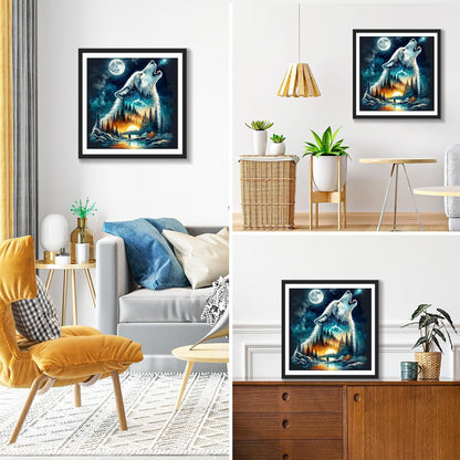 5D Wolf Diamond Painting Kits for Adults, Full round Drill Fantasy Diamond Art Kits, Crystal Art Kits for Home Wall Decor Gifts 30X30Cm