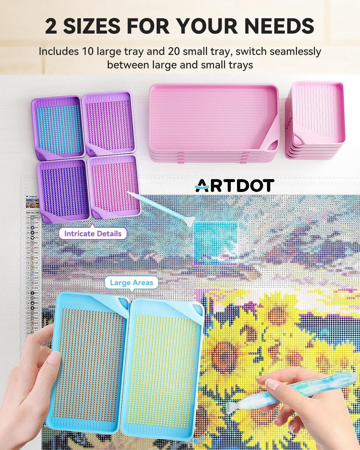 30-Piece Stackable Tray Set Diamond Art Kits for Adults, Interlocking Diamond Painting Accessories and Tools(Blue)