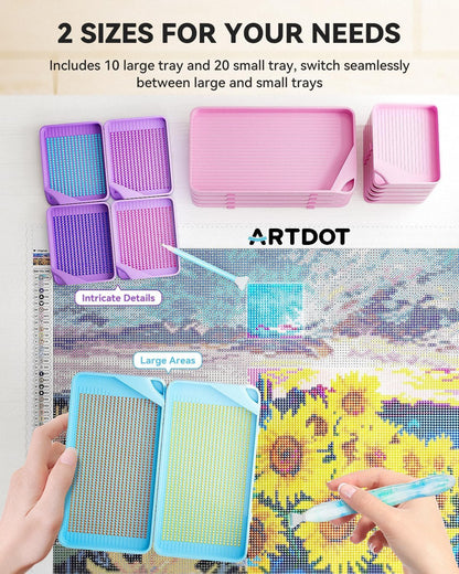 30-Piece Stackable Tray Set Diamond Art Kits for Adults, Interlocking Diamond Painting Accessories and Tools(Blue)