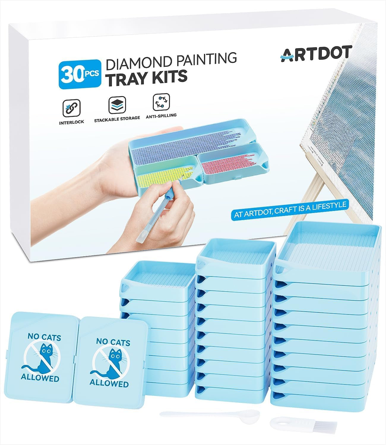 30-Piece Stackable Tray Set Diamond Art Kits for Adults, Interlocking Diamond Painting Accessories and Tools(Blue)