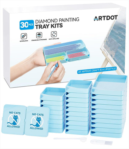 30-Piece Stackable Tray Set Diamond Art Kits for Adults, Interlocking Diamond Painting Accessories and Tools(Blue)