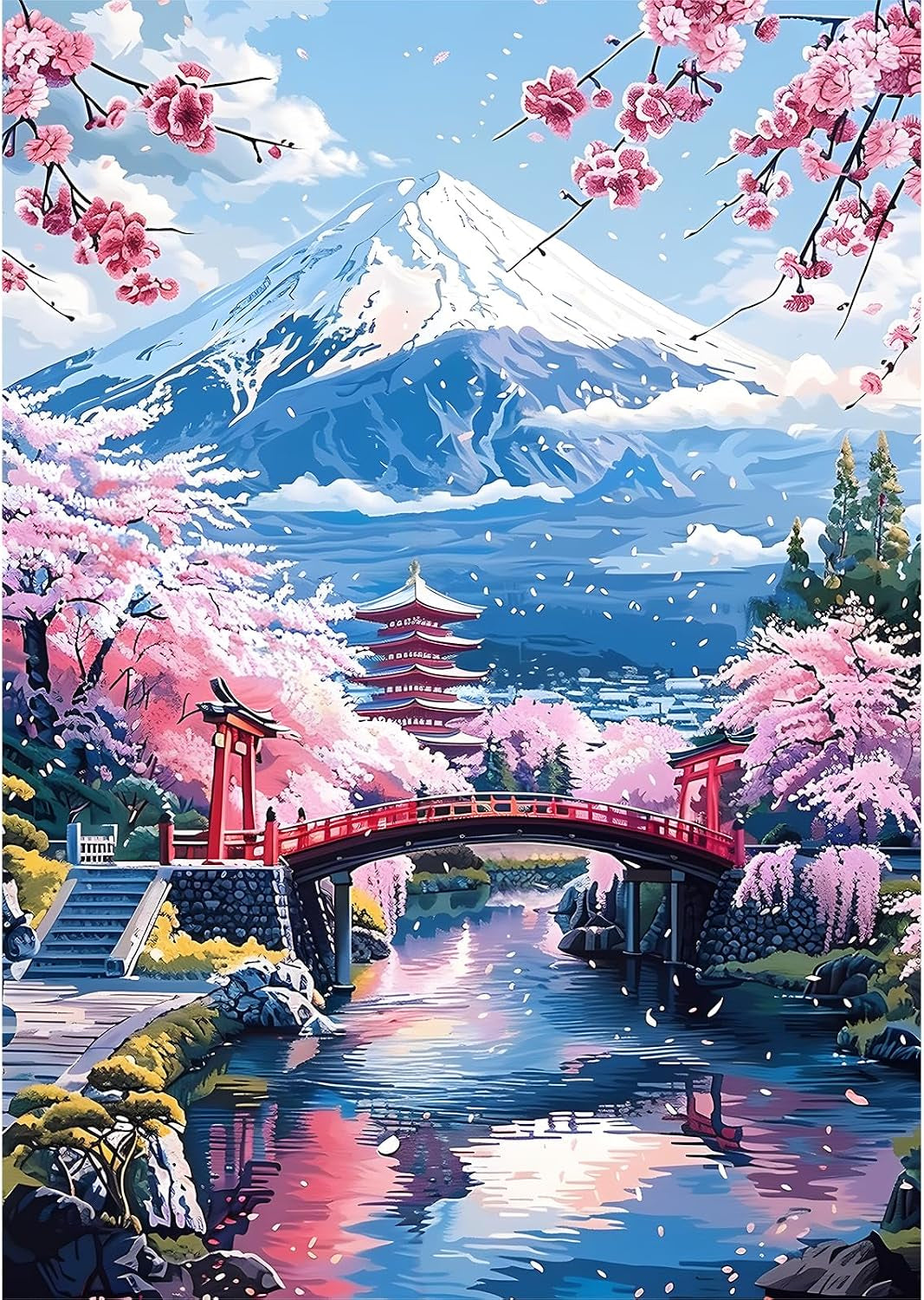 Diamond Painting Mountain Fuji, 5D Diamond Painting Pictures for Adults, Landscape, DIY Diamond Painting Set for Wall Decoration, 30 X 40 Cm