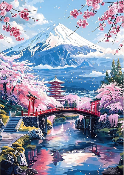 Diamond Painting Mountain Fuji, 5D Diamond Painting Pictures for Adults, Landscape, DIY Diamond Painting Set for Wall Decoration, 30 X 40 Cm