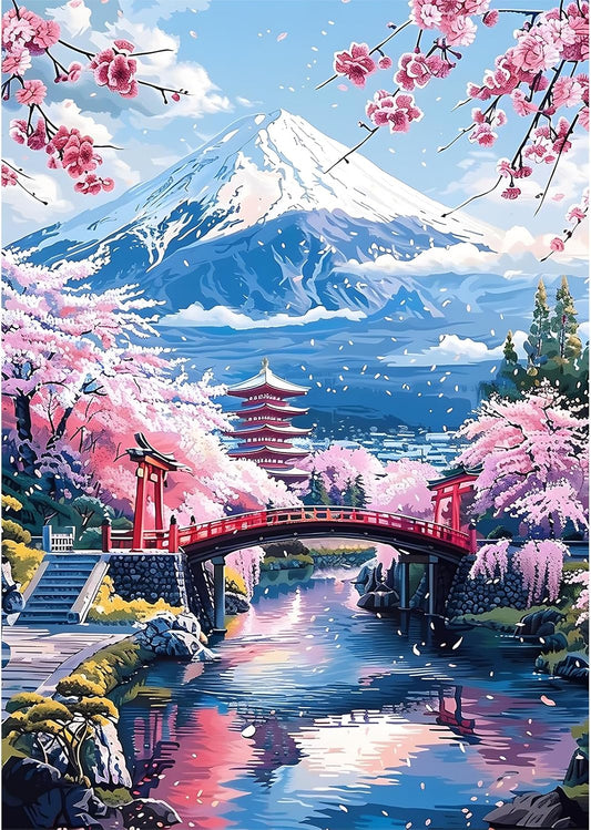 Diamond Painting Mountain Fuji, 5D Diamond Painting Pictures for Adults, Landscape, DIY Diamond Painting Set for Wall Decoration, 30 X 40 Cm