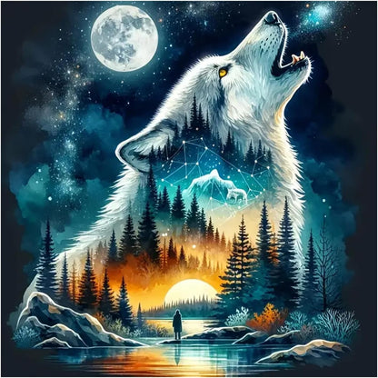 5D Wolf Diamond Painting Kits for Adults, Full round Drill Fantasy Diamond Art Kits, Crystal Art Kits for Home Wall Decor Gifts 30X30Cm